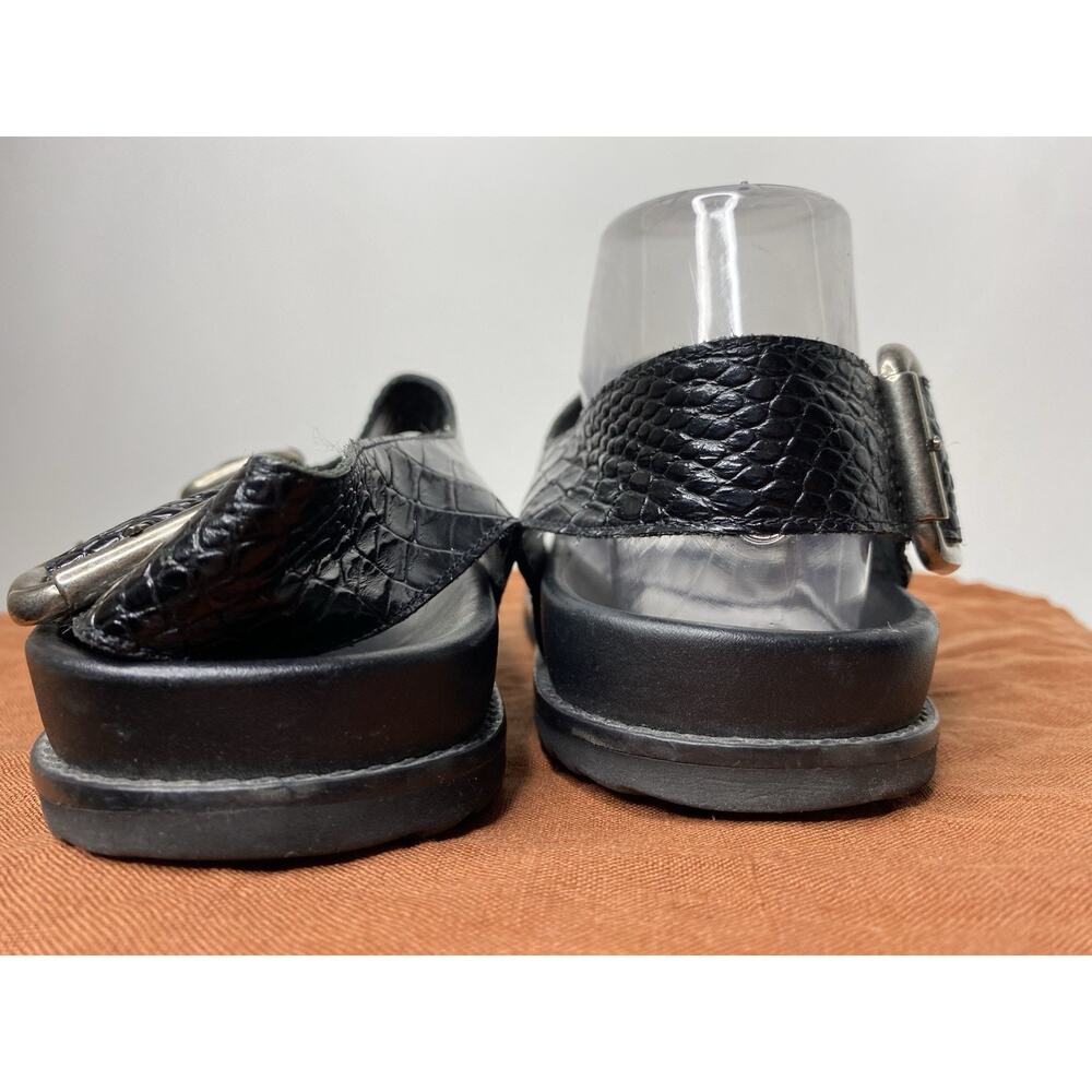 Freda Salvador Piper Leather Sandal Women's 7 Black Croc Pattern Slingback Flat - Picture 8 of 10